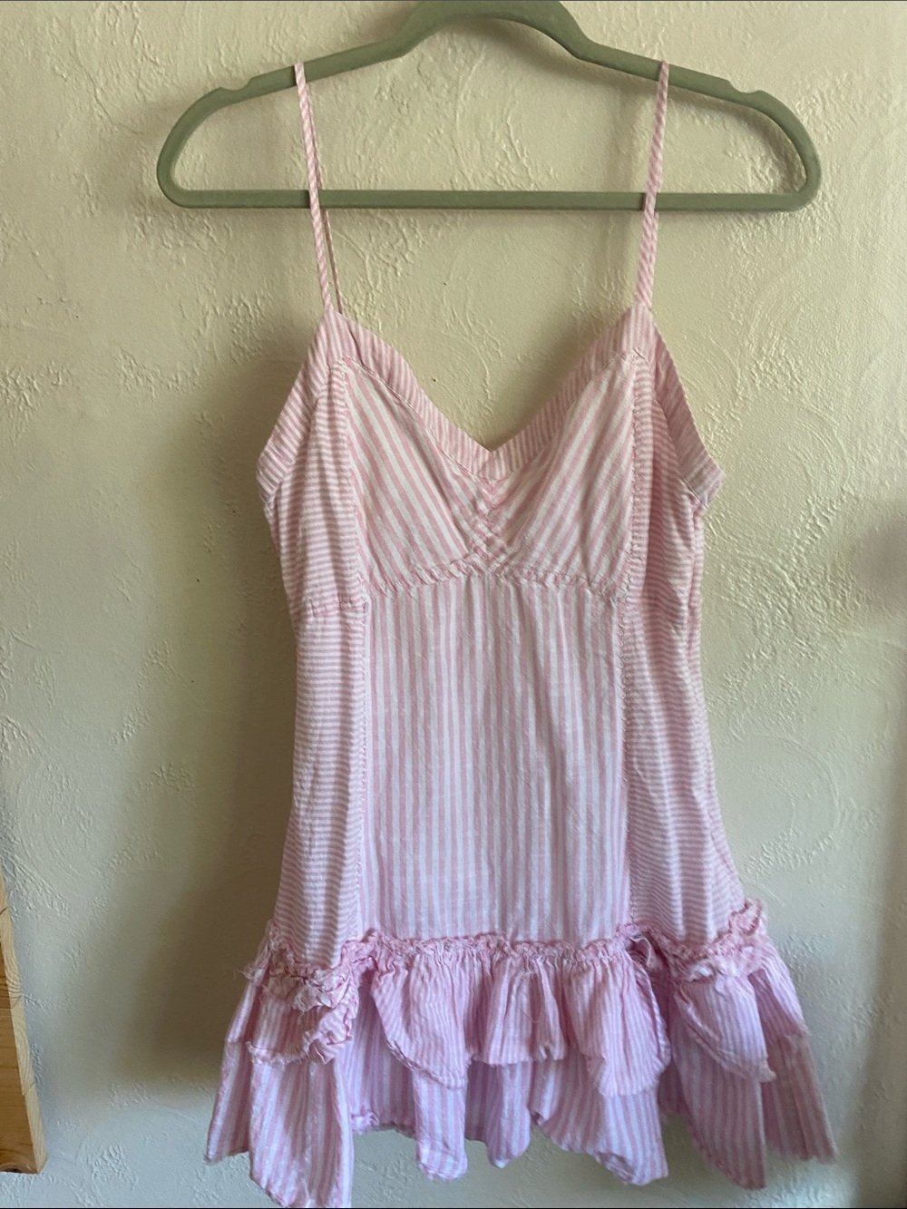 LoveShackFancy Pink Striped Ruffle Slip Dress